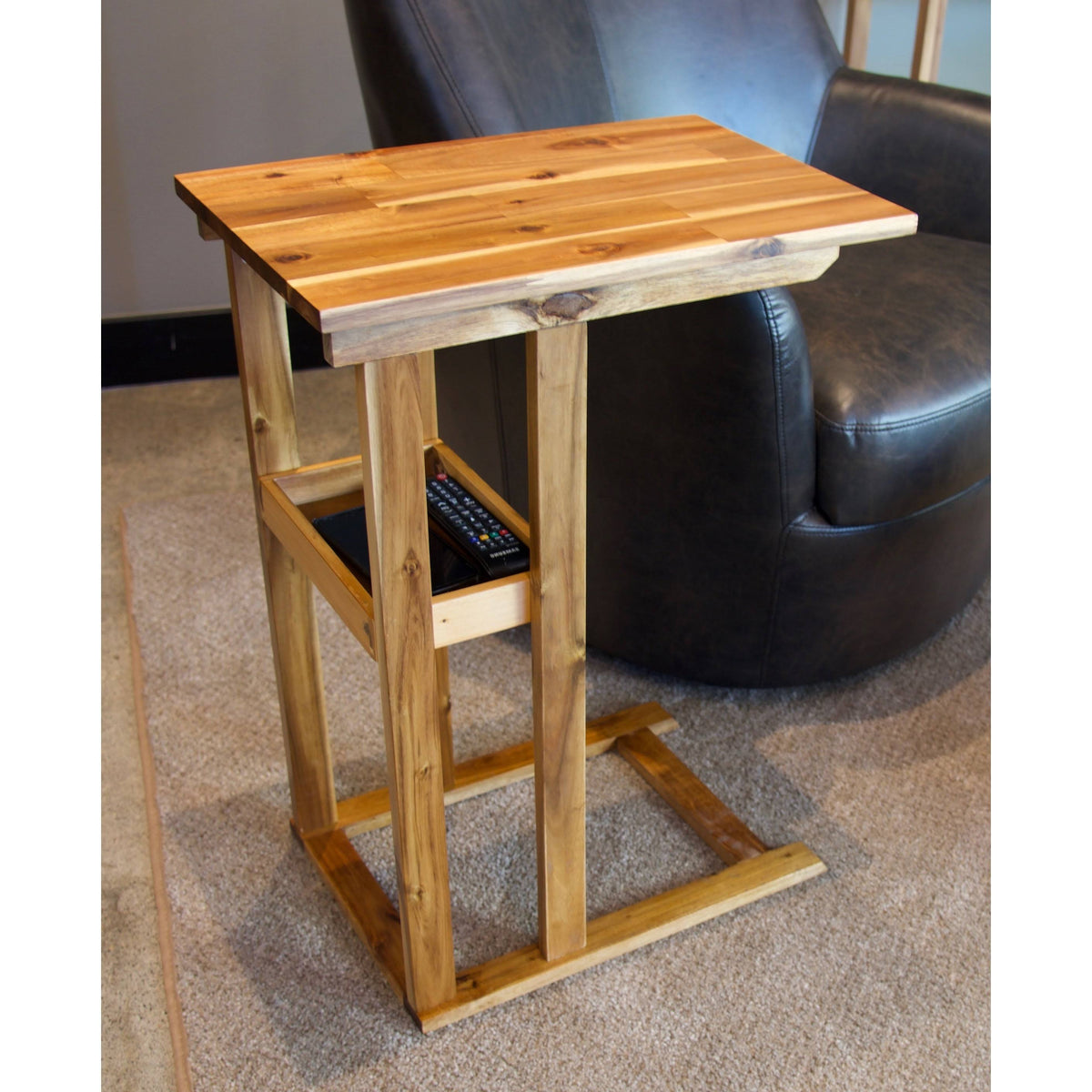 Solid Acacia Wood C Table with Storage Tray - Black M521