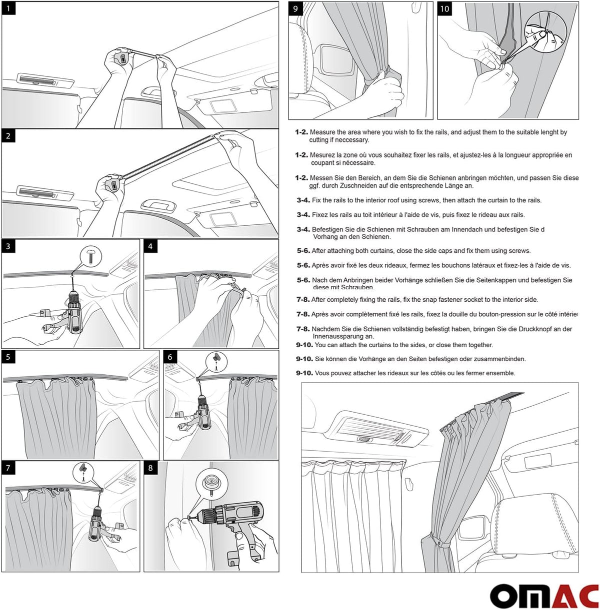 Grey Van Divider Curtains Sunshade Blinds Kit 2 pcs. Curtains 1pcs. Profiles Screws Z98645