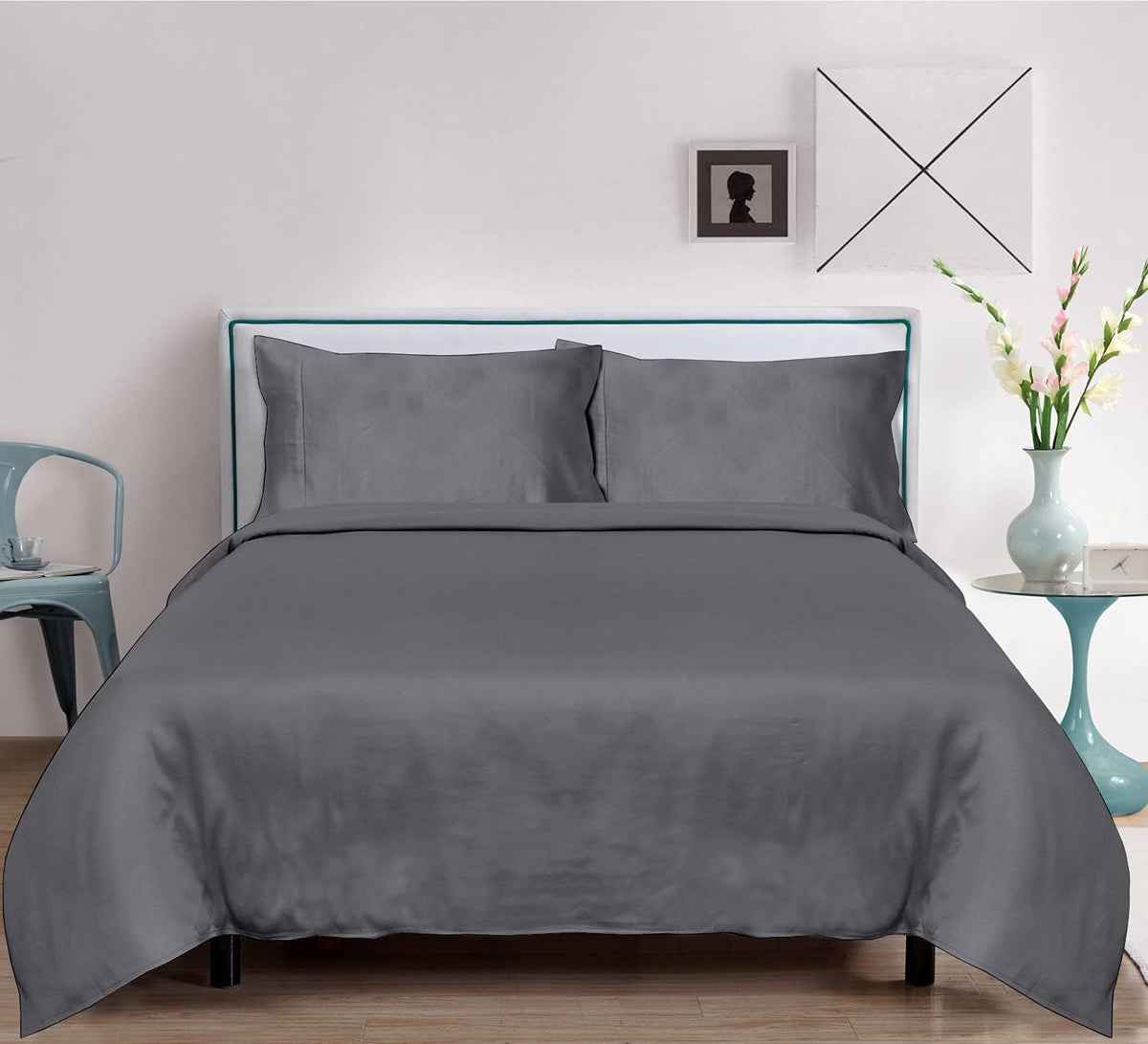 Split King Charcoal Gray 5PC Tencel Lyocell Bed Sheets Set Q808047