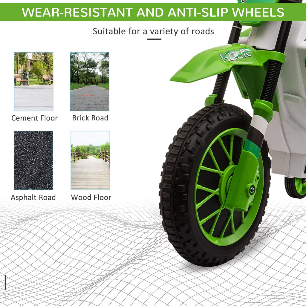 12V Battery-Powered Ride-On Motorcycle with Training Wheels Green B279287