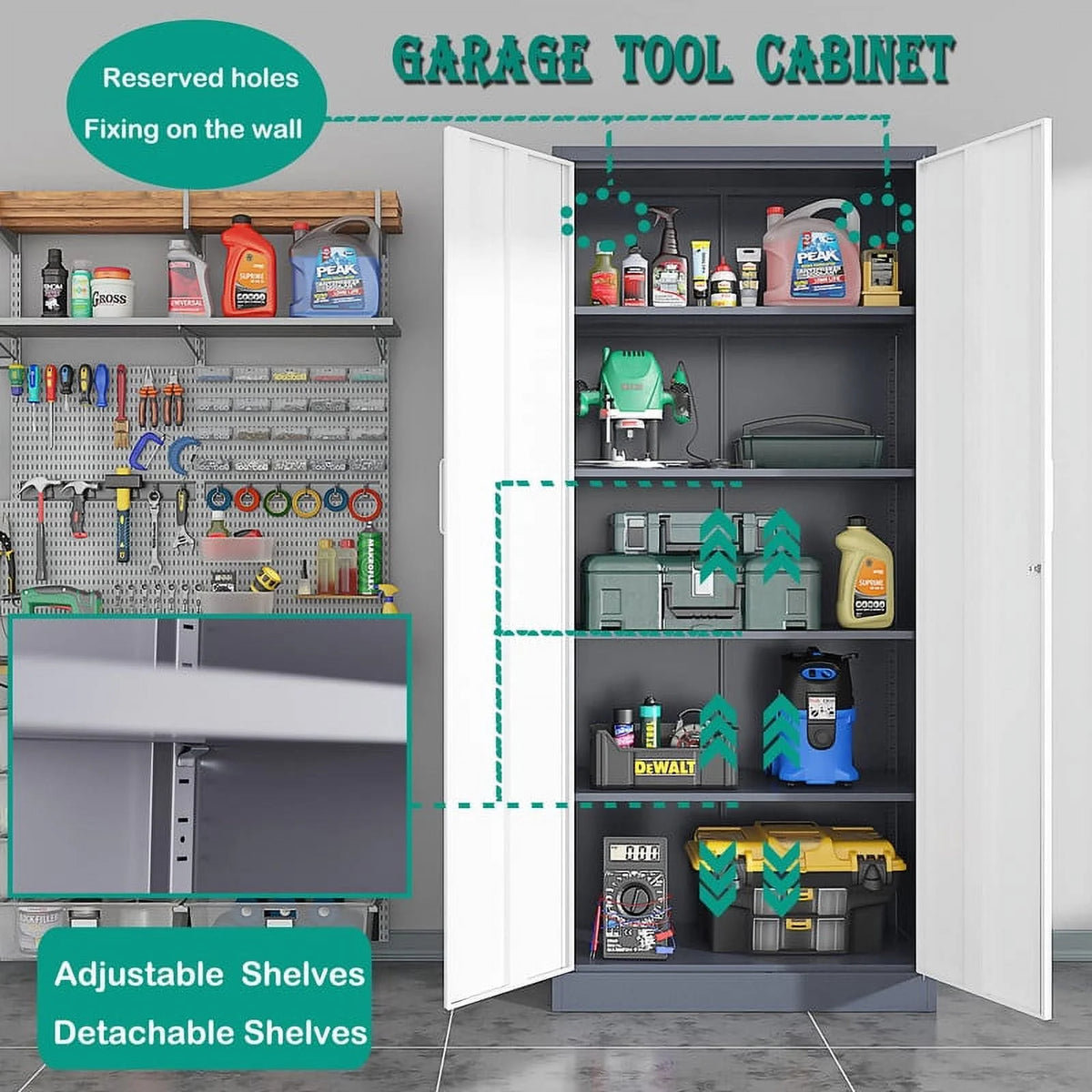 71" Black Metal Storage Cabinet with 4 Adjustable Shelves G43099