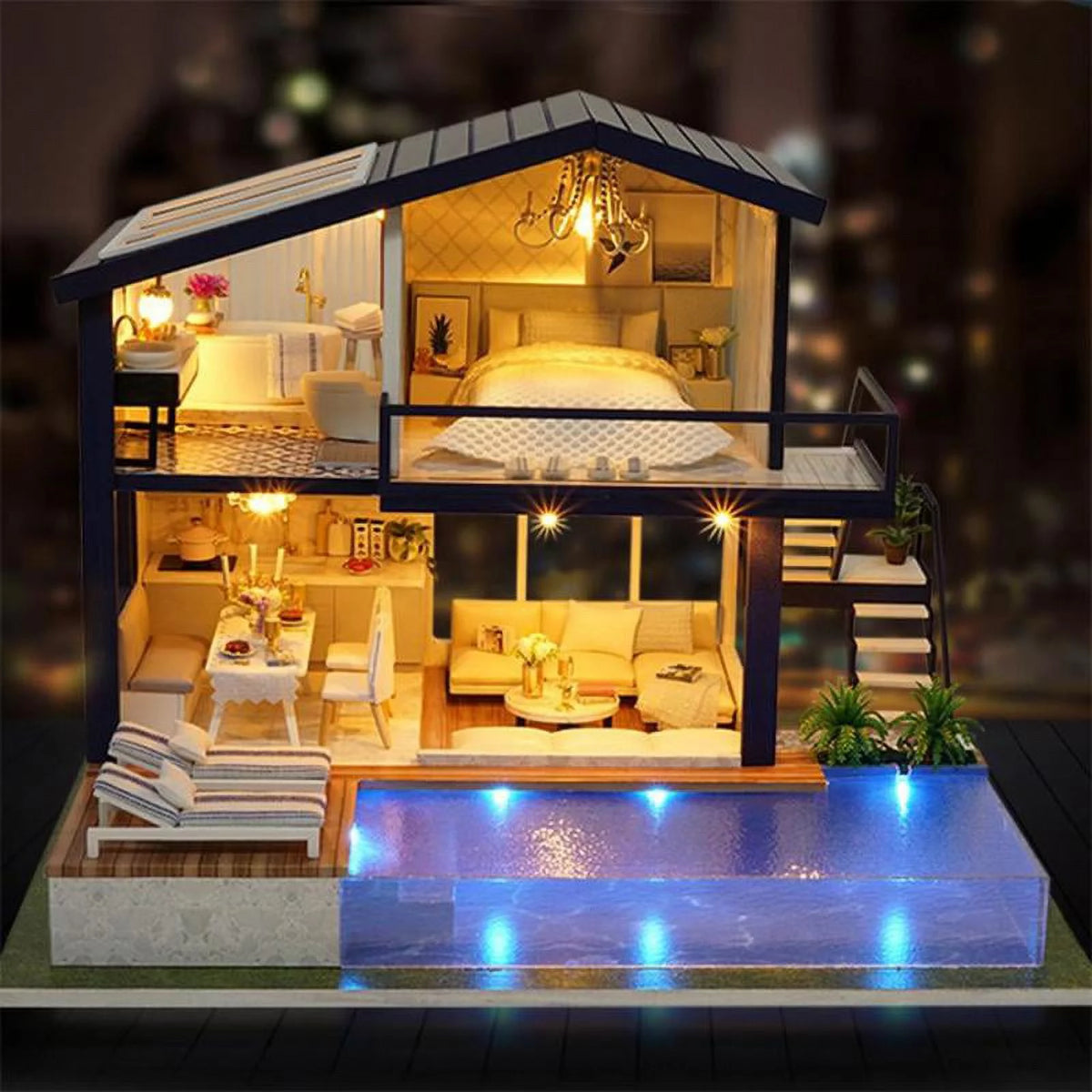 Miniature Dollhouse with LED Light, Swimming U94263