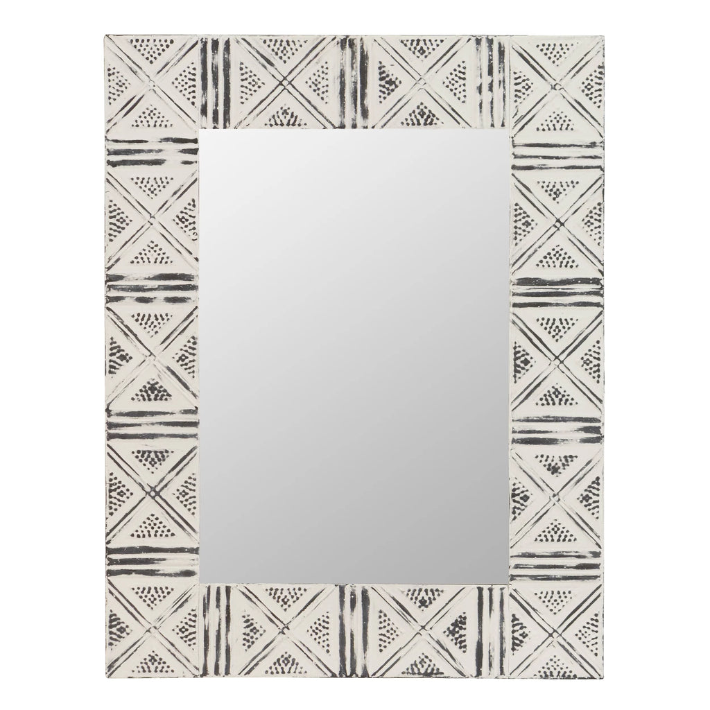 Distressed Metal Wall Mirror with Embossed Frame C90353