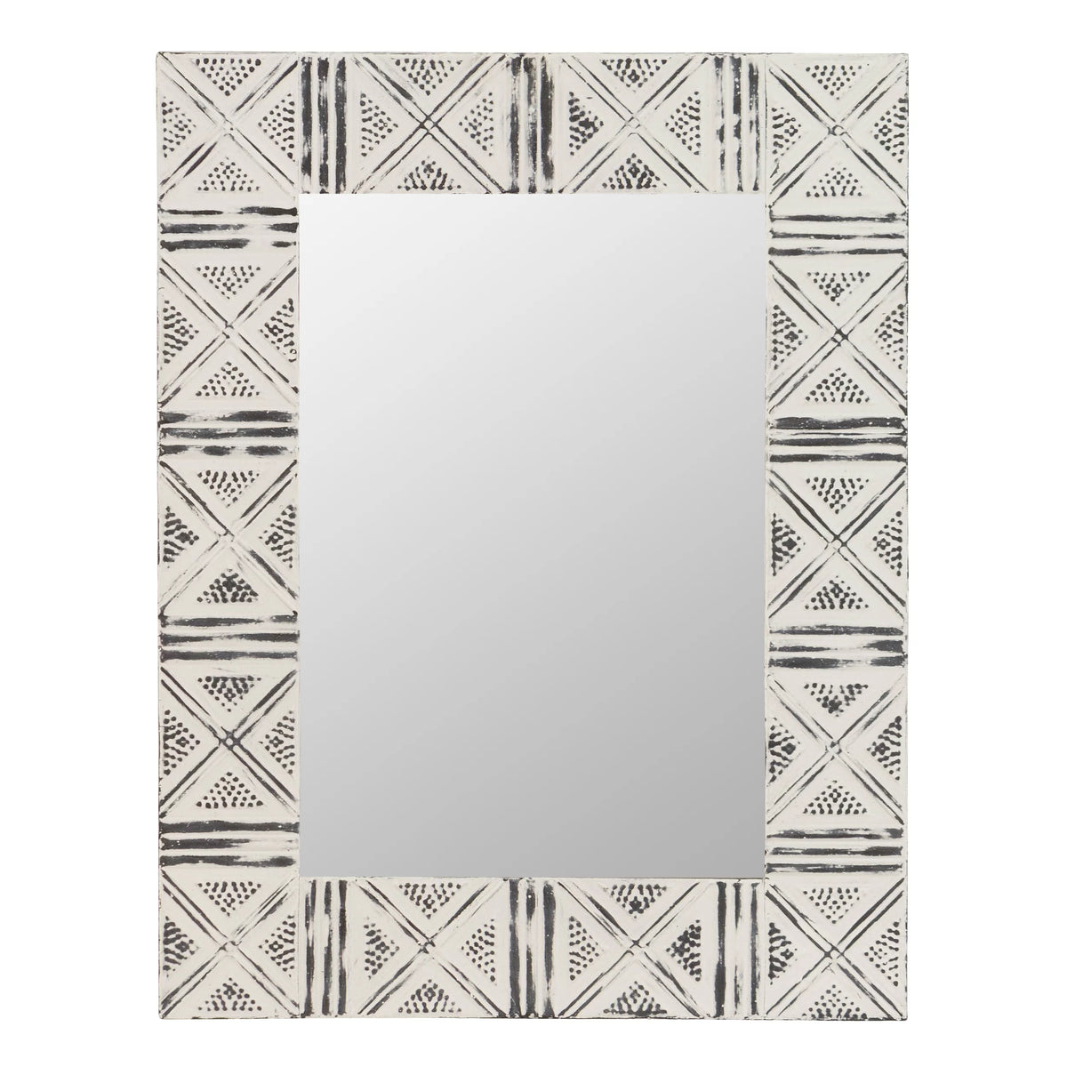Distressed Metal Wall Mirror with Embossed Frame C90353