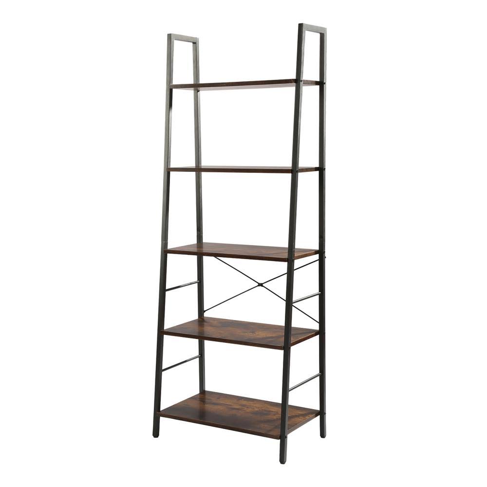 Rustic Brown Wood 5-Shelf Freestanding Bookcase S38415