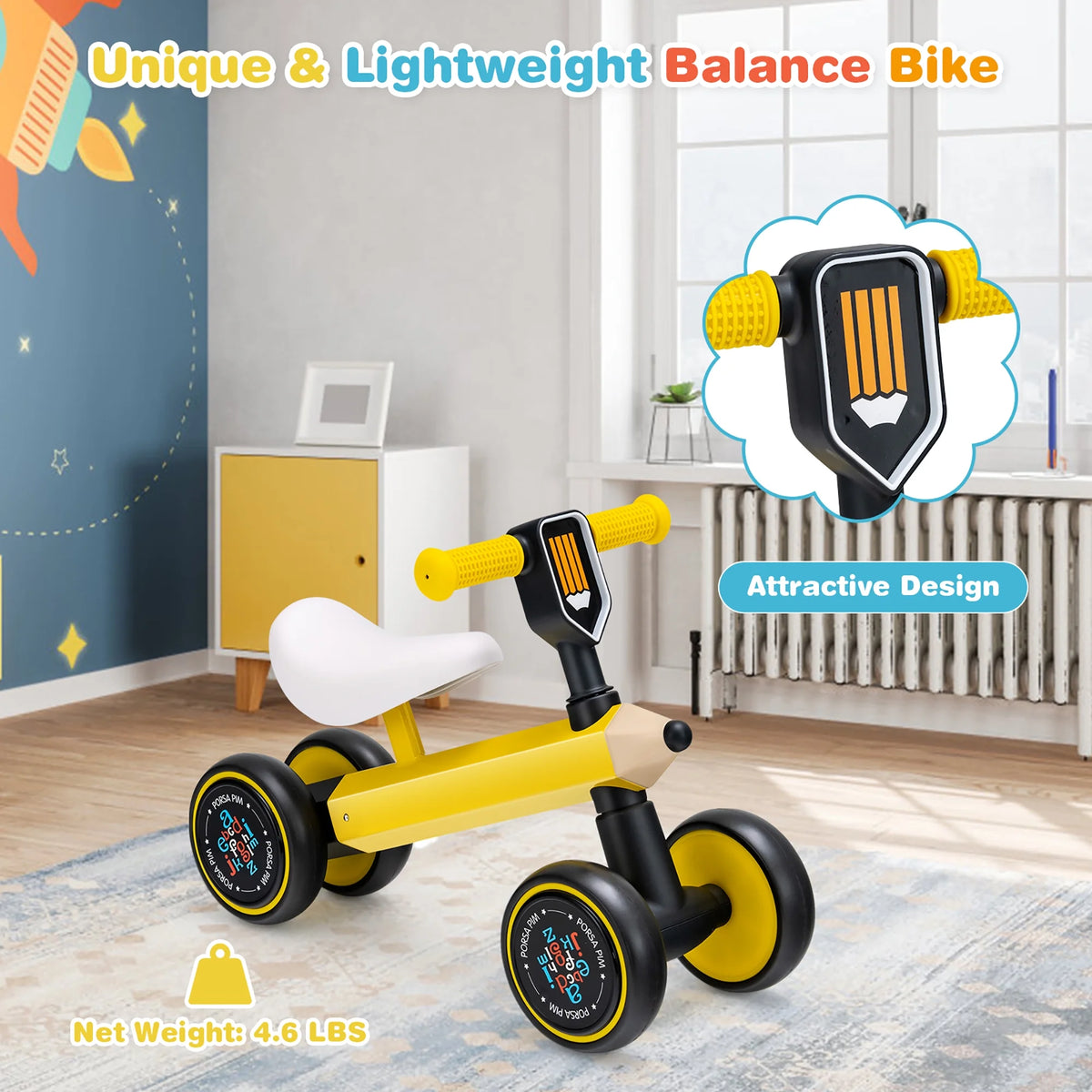 Baby Balance Bike No Pedal Yellow R546845