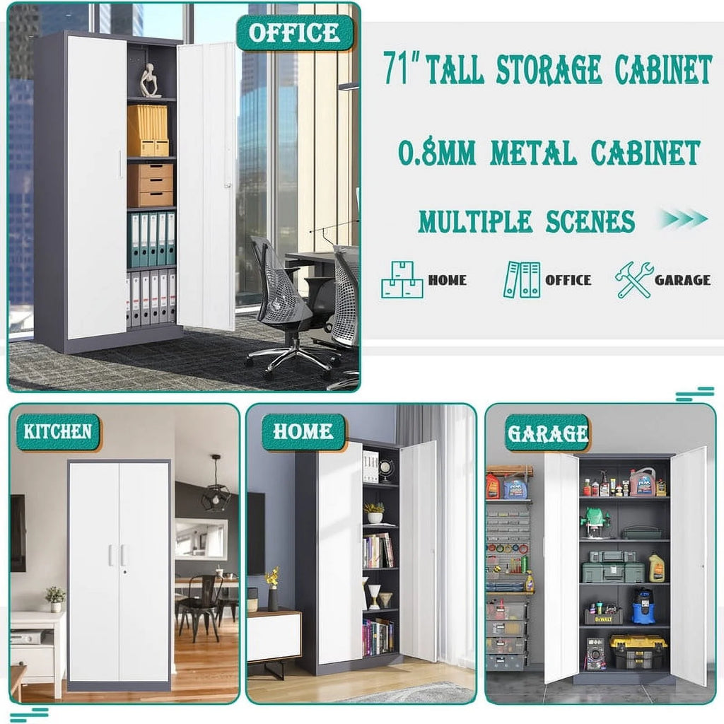 71" Black Metal Storage Cabinet with 4 Adjustable Shelves G43099