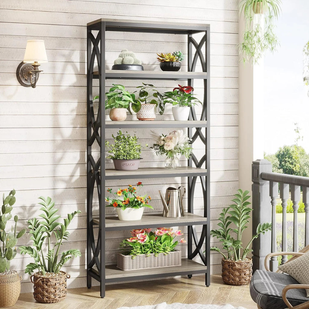 70.8" 6-Tier Metal & Wood Bookshelf M355682