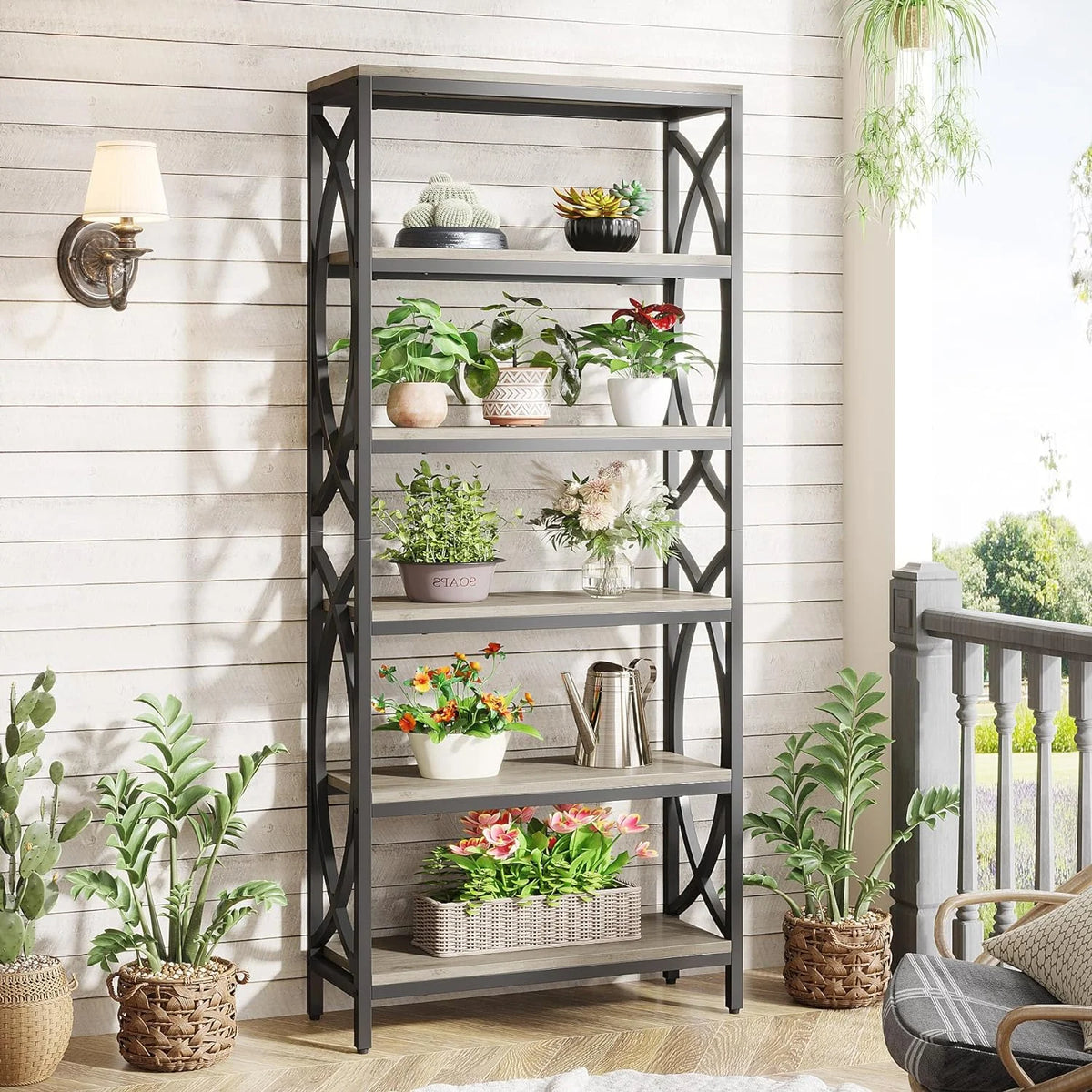 70.8" 6-Tier Metal & Wood Bookshelf M355682