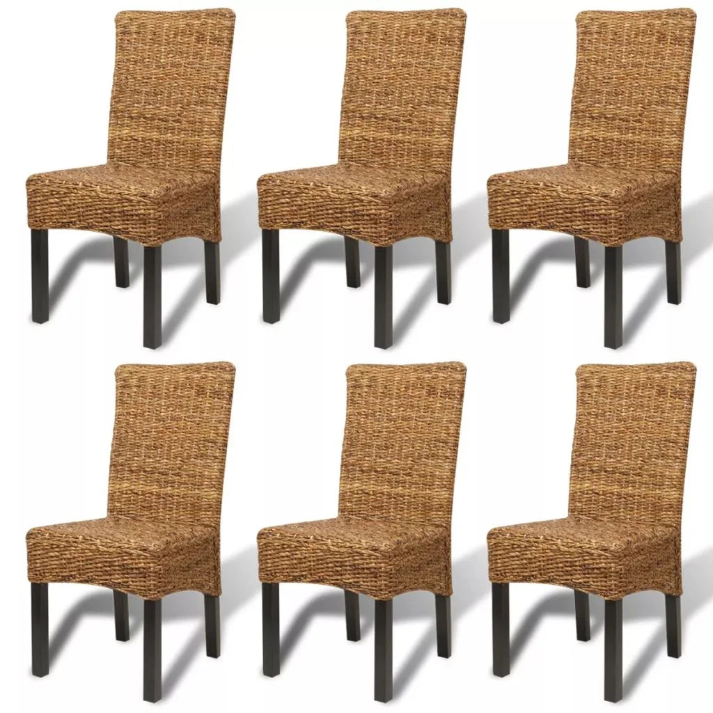 6 pcs Abaca and Solid Mango Wood Dining Chairs Y34110