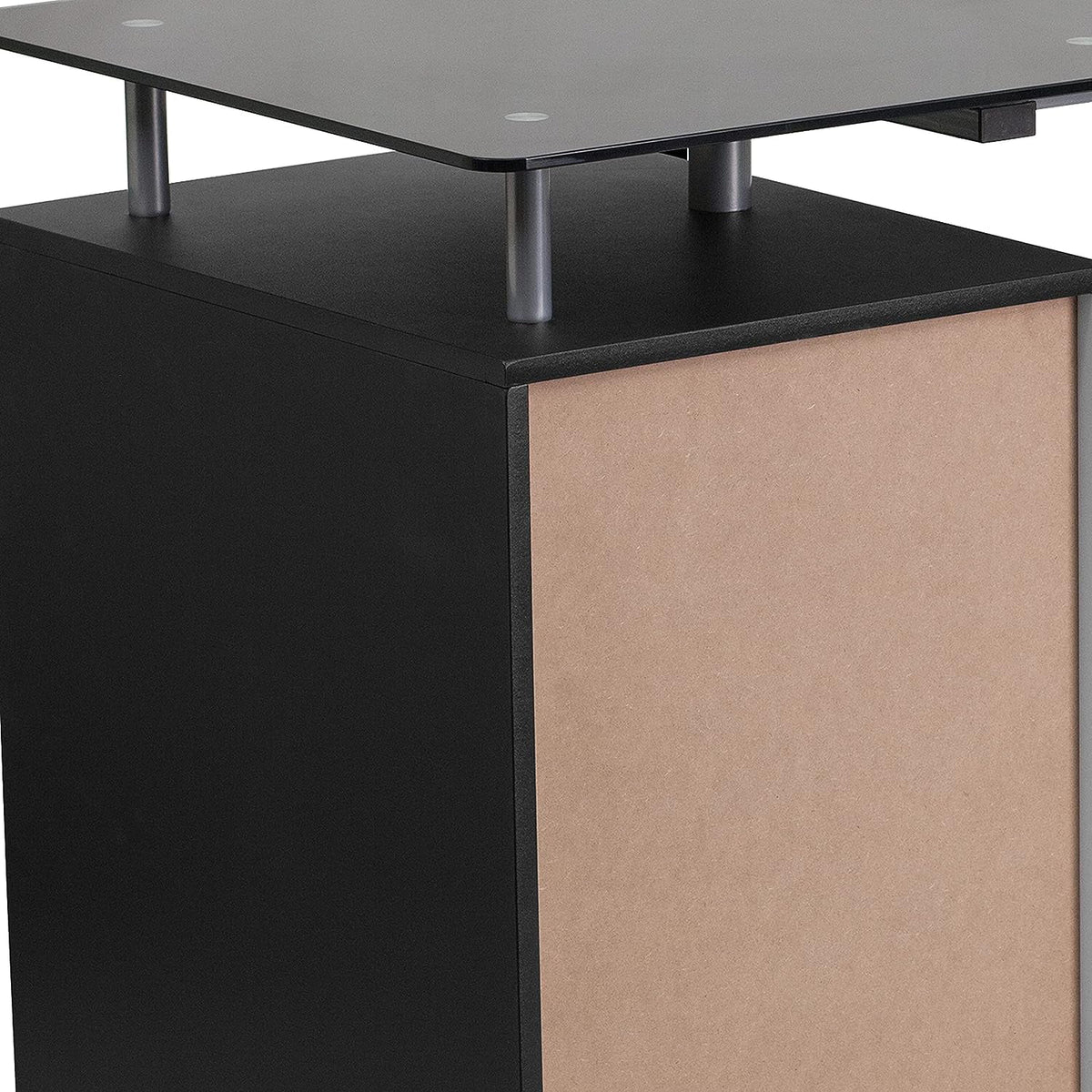 Black Glass Computer Desk with Three Drawer Pedestal J158