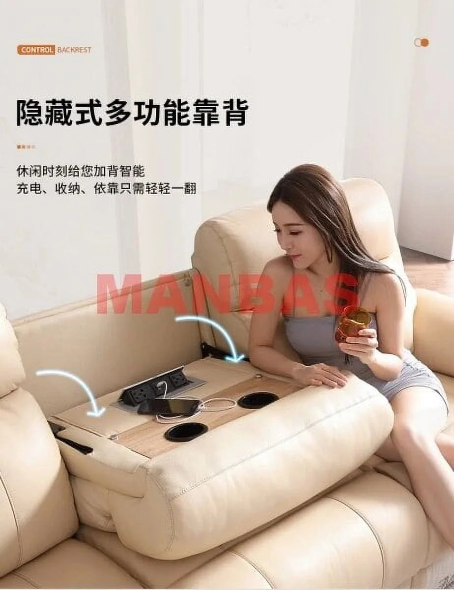 Genuine Leather Electric Reclining Sofa Set L Shape Sectional Couch W821220