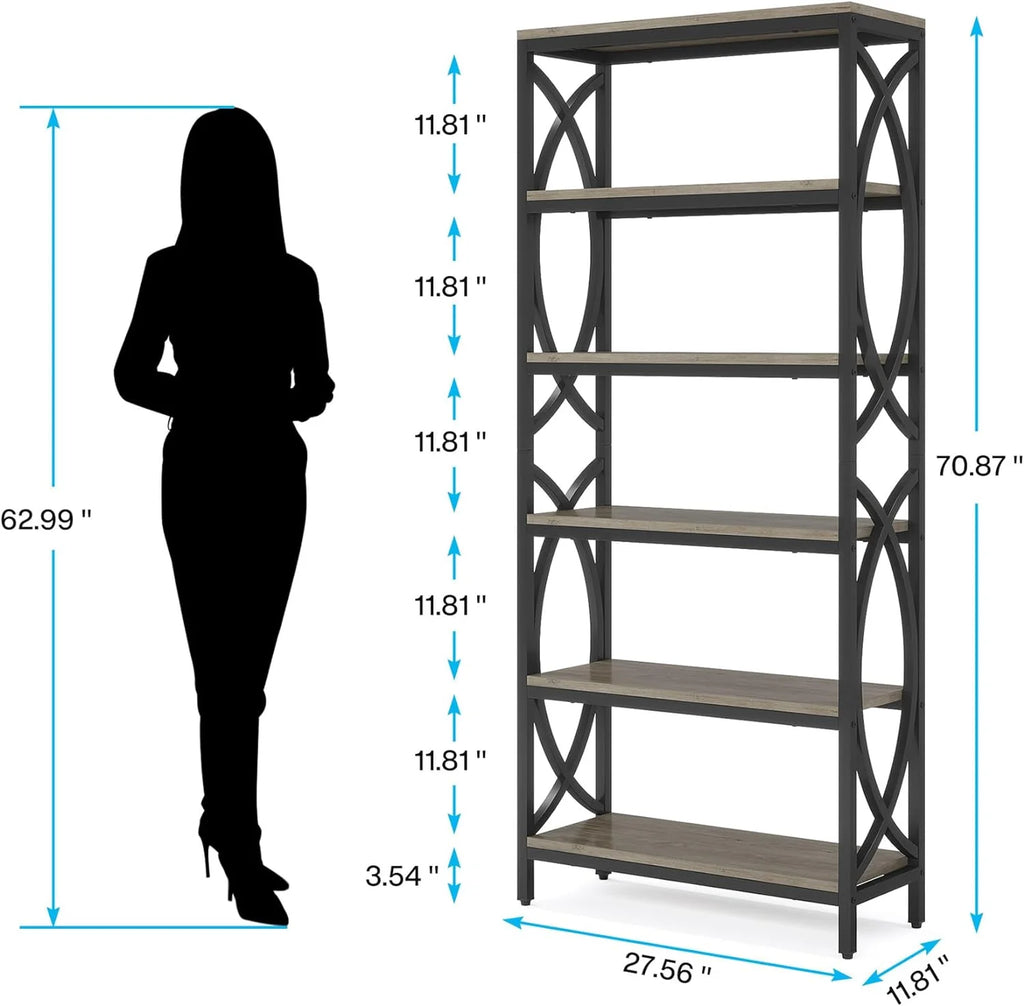 70.8" 6-Tier Metal & Wood Bookshelf M355682