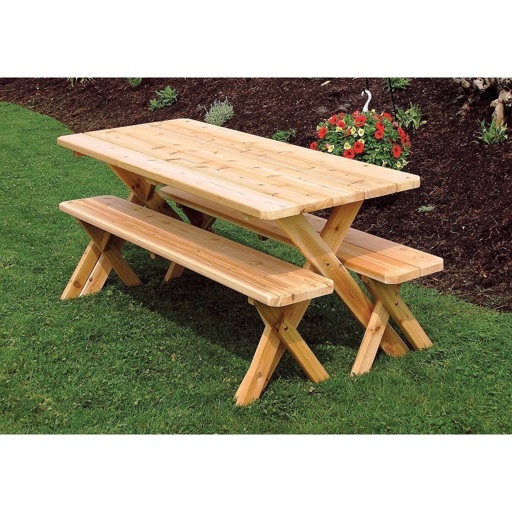 Cedar 4 Cross Leg Picnic Table with 2 Benches C7892