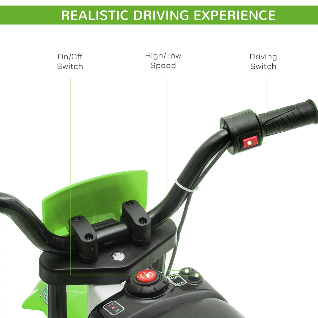 12V Battery-Powered Ride-On Motorcycle with Training Wheels Green B279287