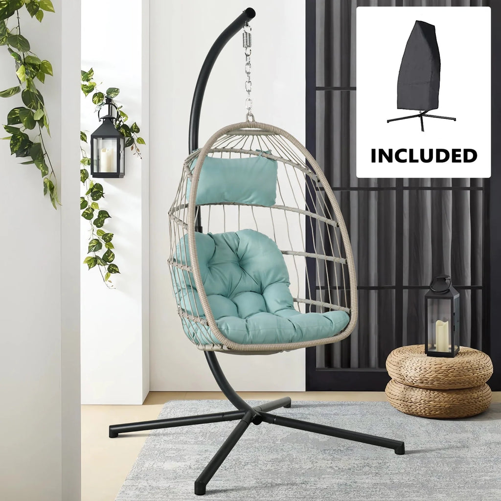 Grey Wicker Rattan Swing Egg Chair with Stand K486787