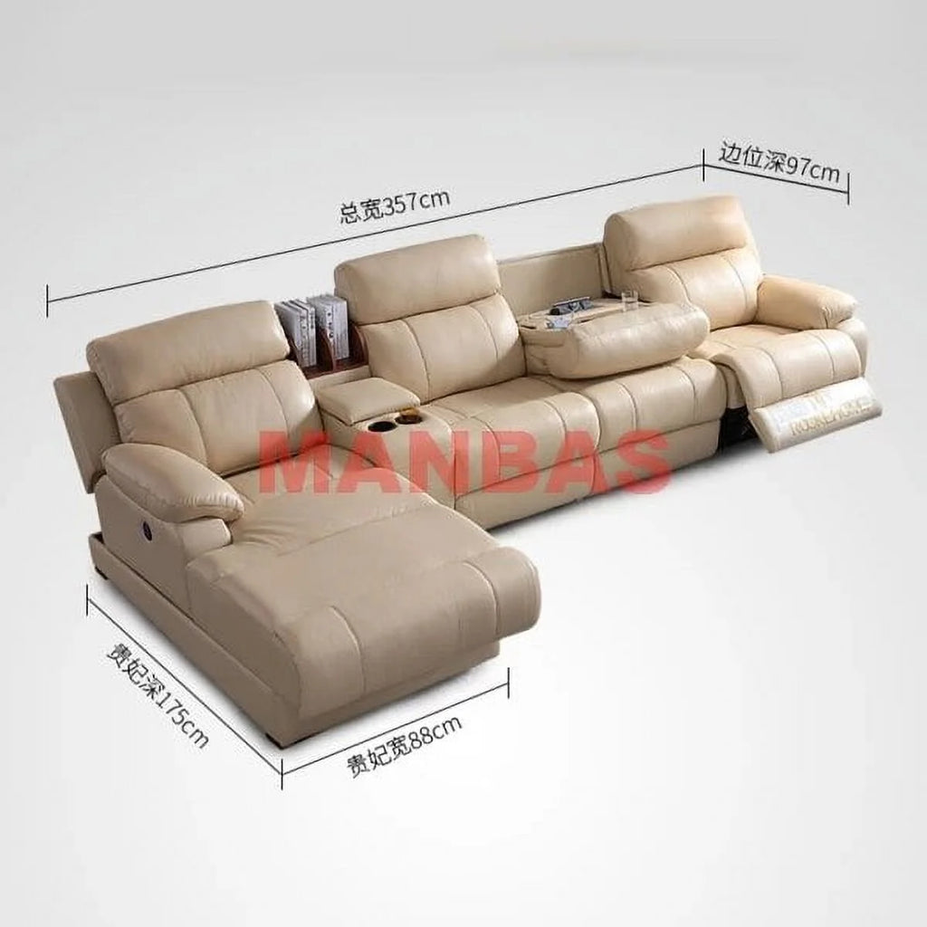 Genuine Leather Electric Reclining Sofa Set L Shape Sectional Couch W821220
