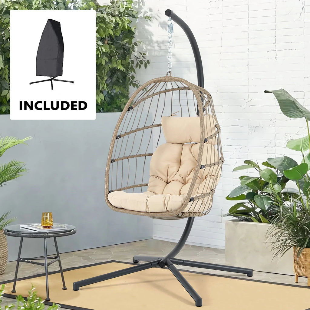 Grey Wicker Rattan Swing Egg Chair with Stand K486787