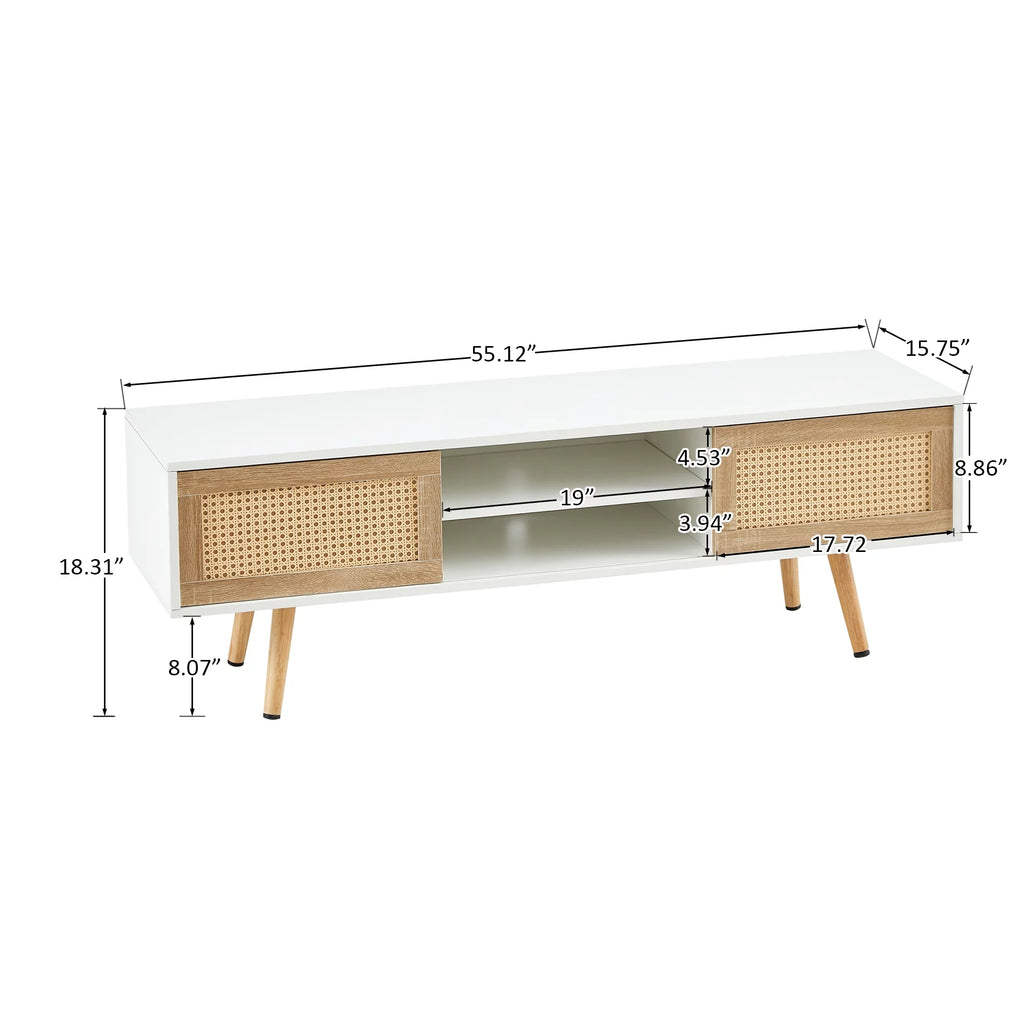White Rattan TV Cabinet with Sliding Doors H7630