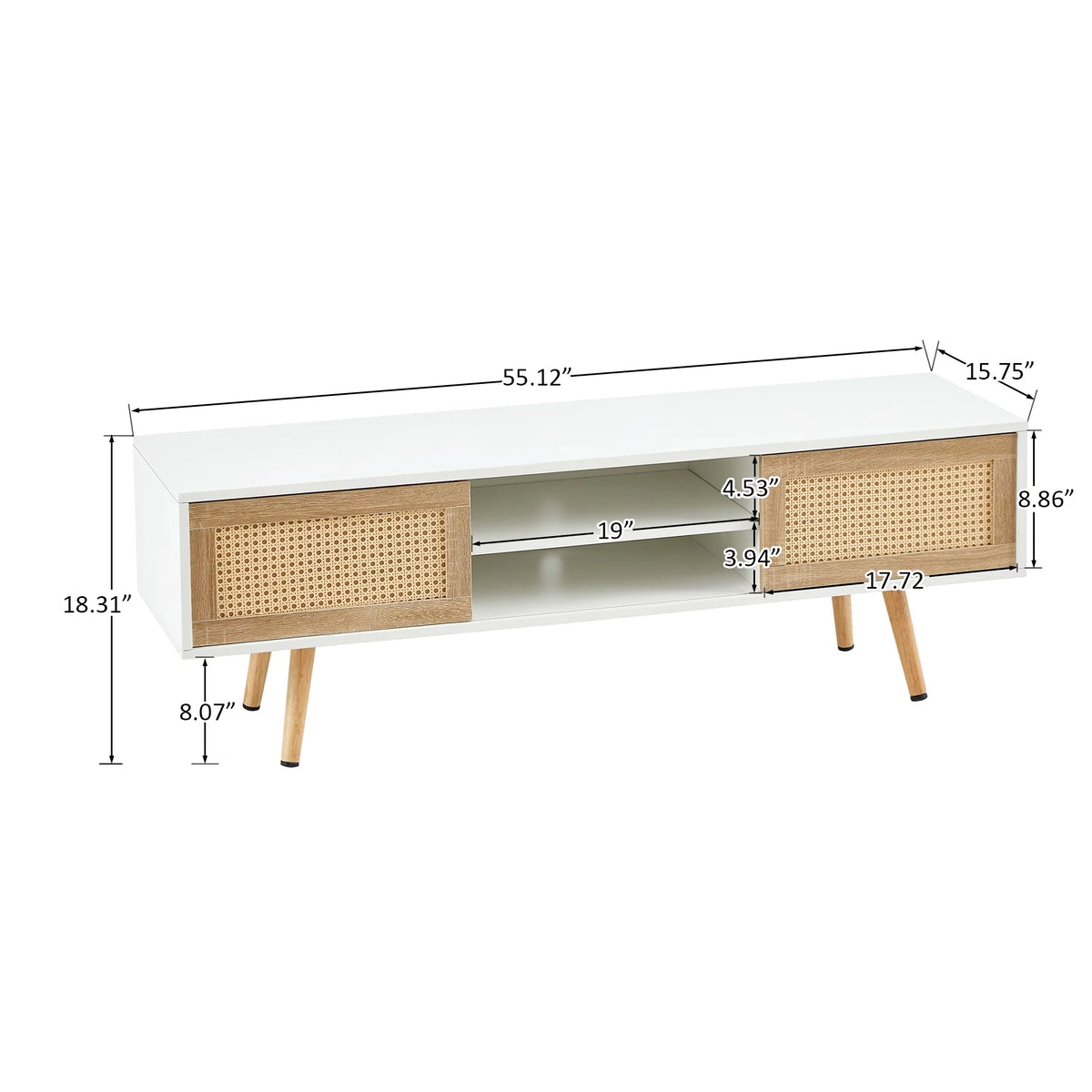 White Rattan TV Cabinet with Sliding Doors H7630