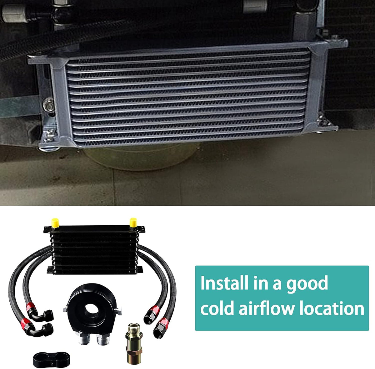 10 Row AN10 Oil Cooler Kit Universal Aluminium Alloy Black I492849