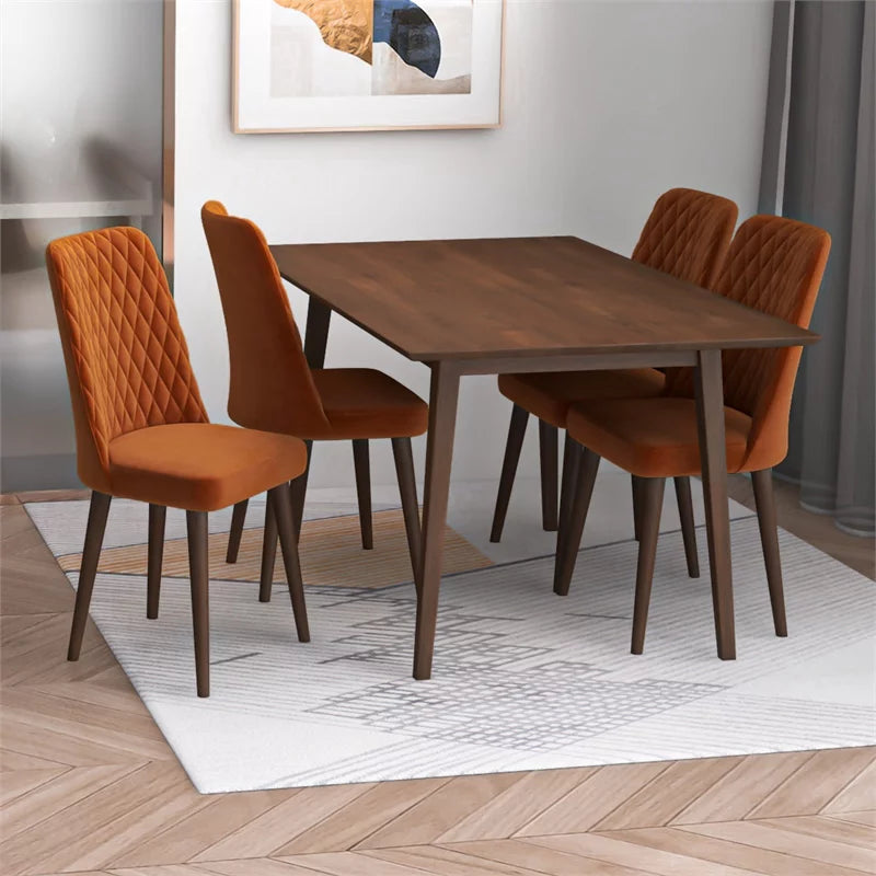 Solid Wood Walnut Dining Table and 4 Chair Set D21817