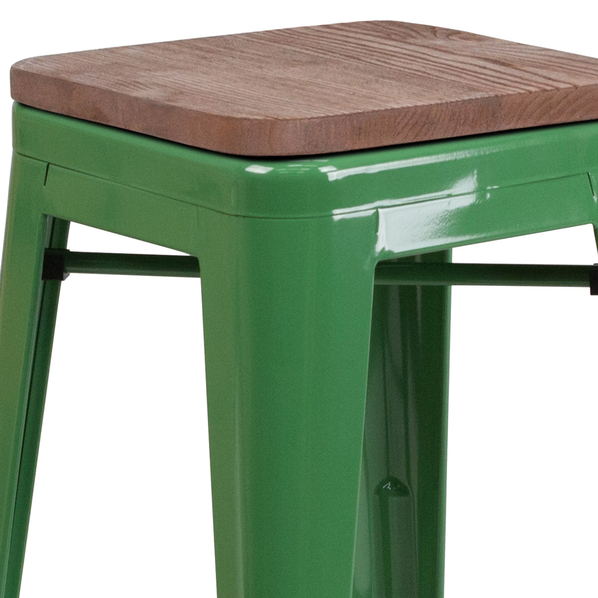 Green Metal Barstool with Wood Seat B72066
