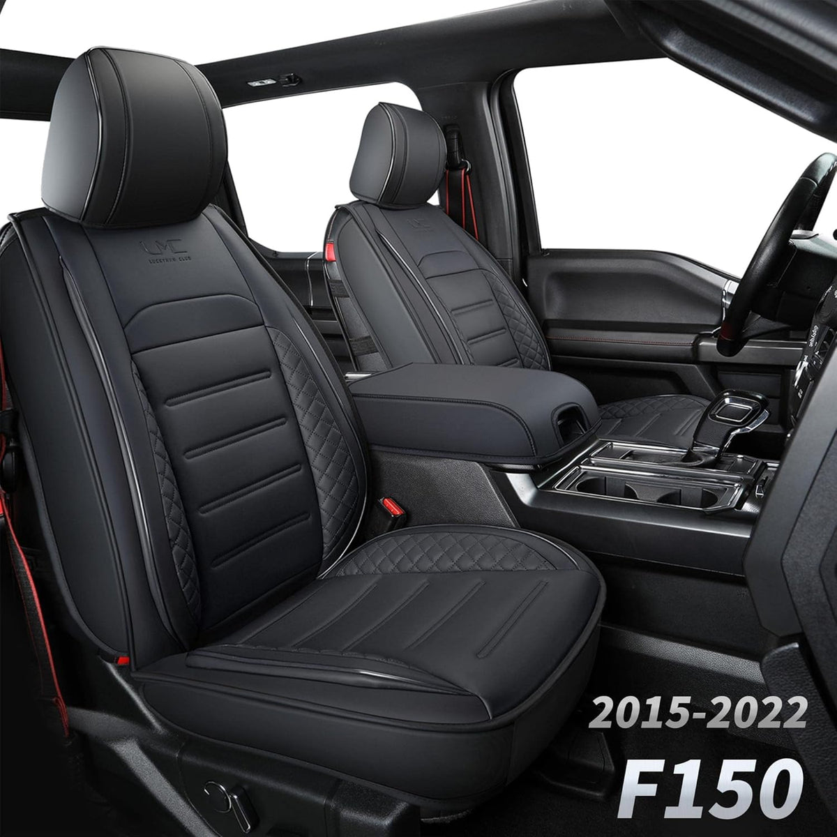 Faux Leather Seat Covers Full Set Black Gray I299