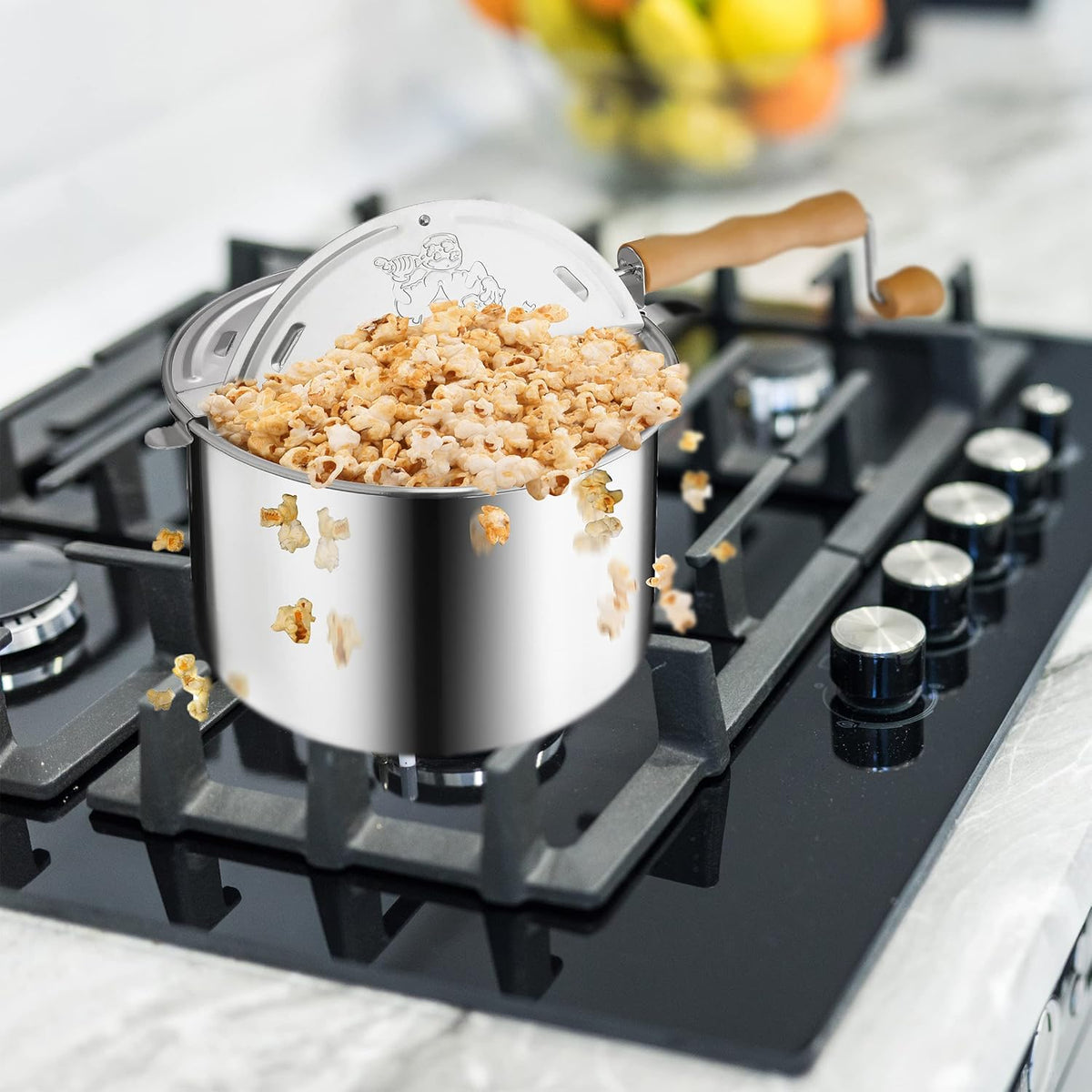 Silver 5qt Stovetop Popcorn Maker with Wooden Handles F11680
