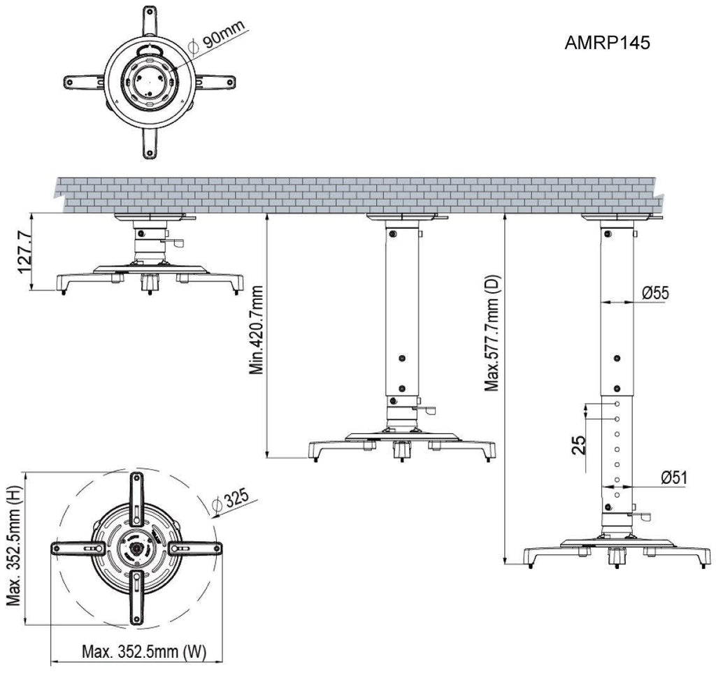 Black/Silver Ceiling Projector Mount F632