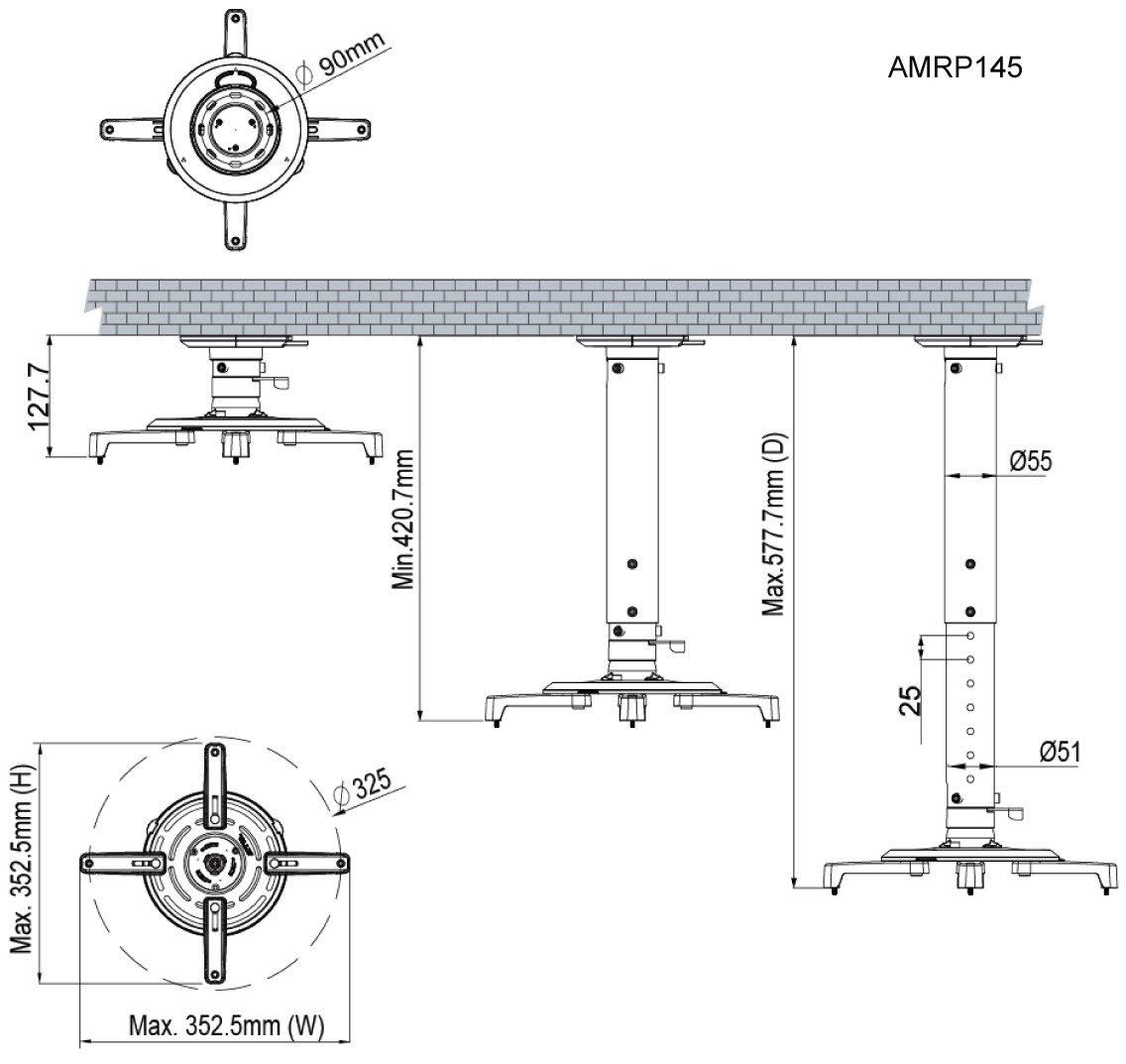 Black/Silver Ceiling Projector Mount F632