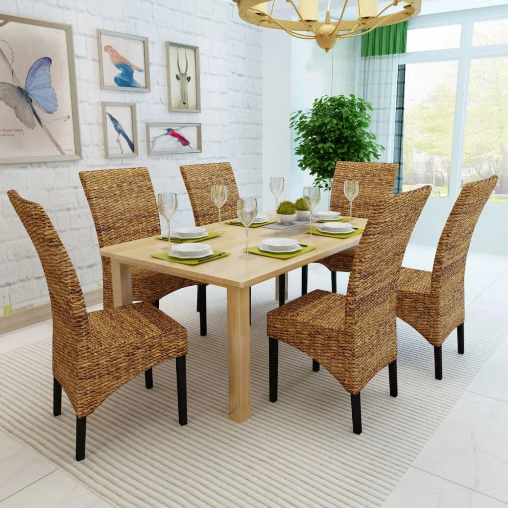 6 pcs Abaca and Solid Mango Wood Dining Chairs Y34110