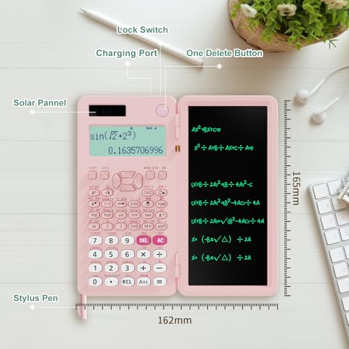 82 MS Foldable 2-Line Display Scientific Calculator with Writing Tablet, Solar and Battery Powered Z4340