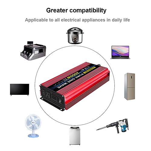 1000 Watt Pure Sine Wave Power Inverter DC 12V to AC 110V 120V with 2 AC Outlets LCD Display U444880