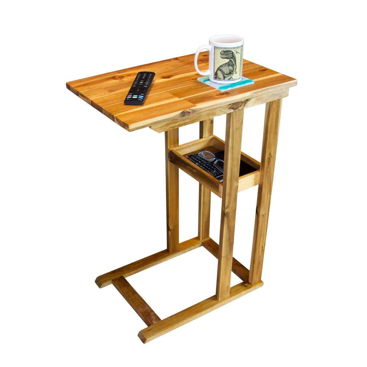 Solid Acacia Wood C Table with Storage Tray - Black M521