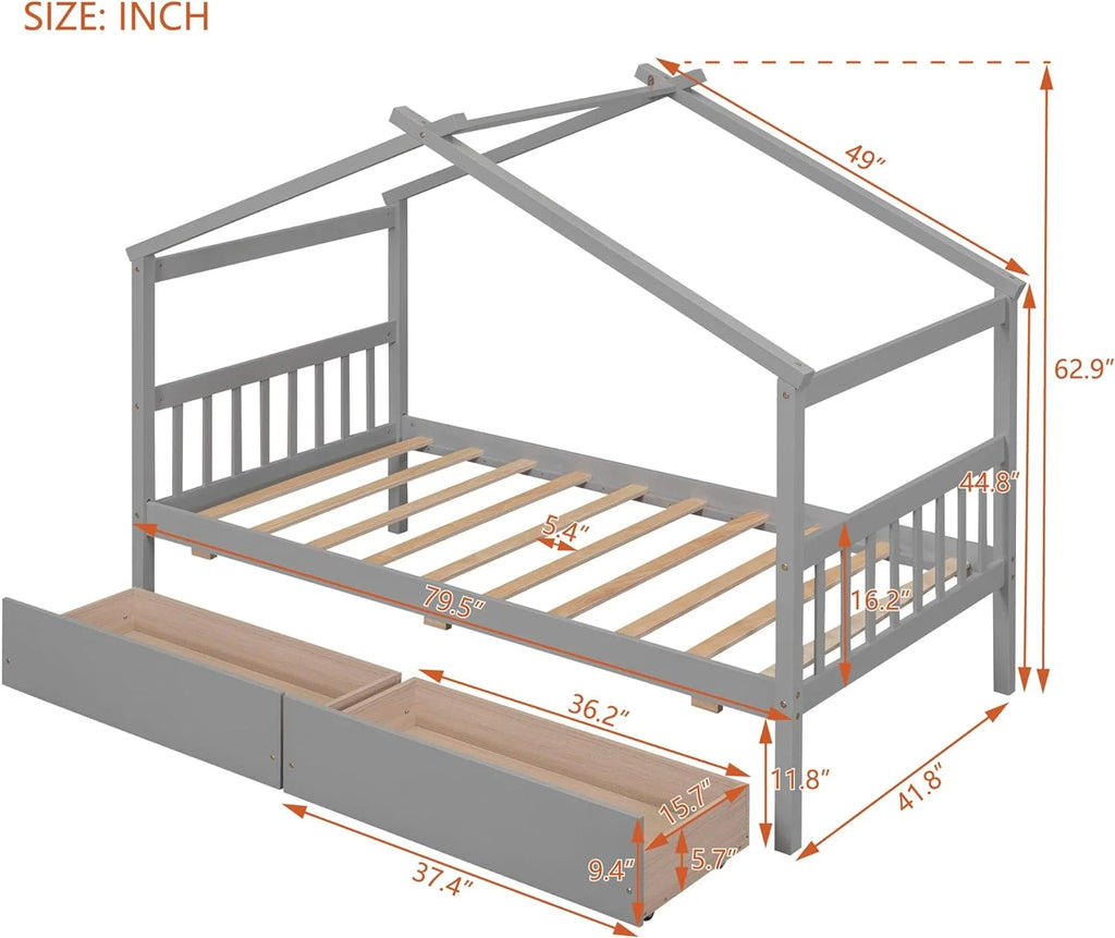 Gray Wooden Platform Bed With Drawers F325133