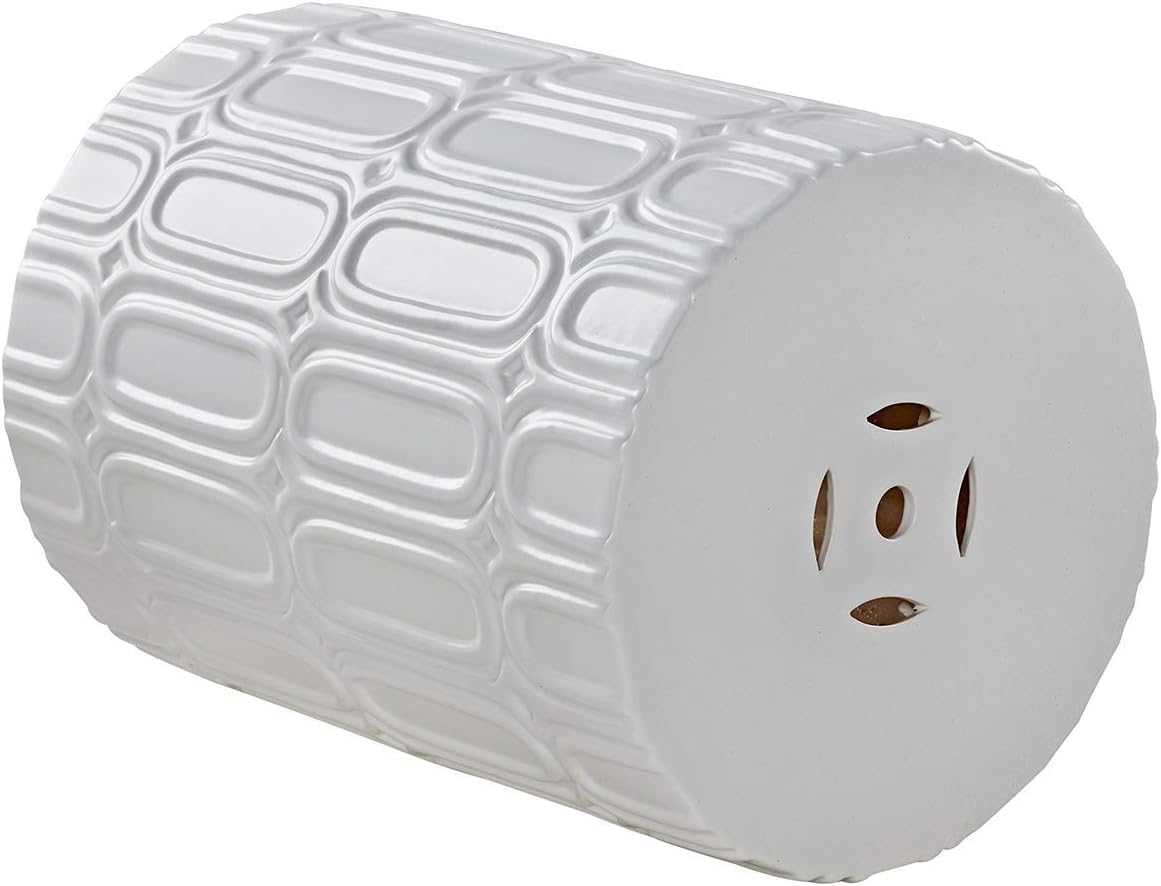 Heavy Duty Ceramic Garden Stool White Glazed Elliptical Pattern Side Table Z3094