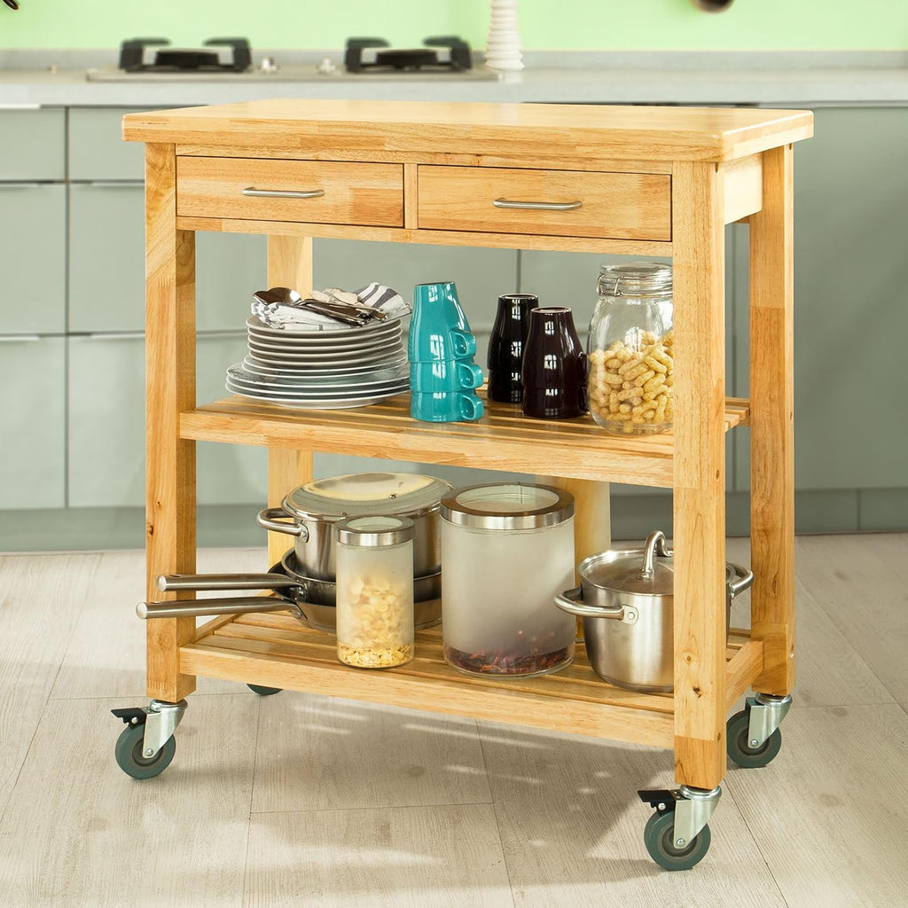 Kitchen Cart with Rubber Wood Top and Drawer I9532