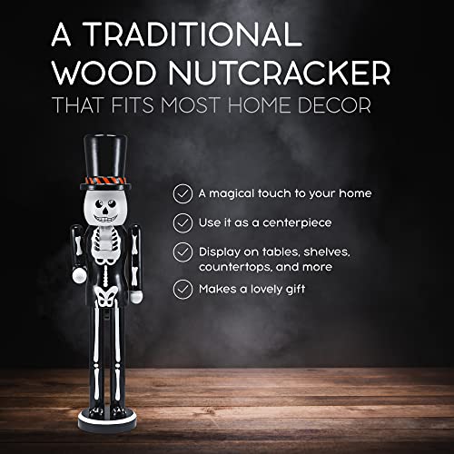Black and White Wooden Skeleton Nutcracker Figure 15" R3418