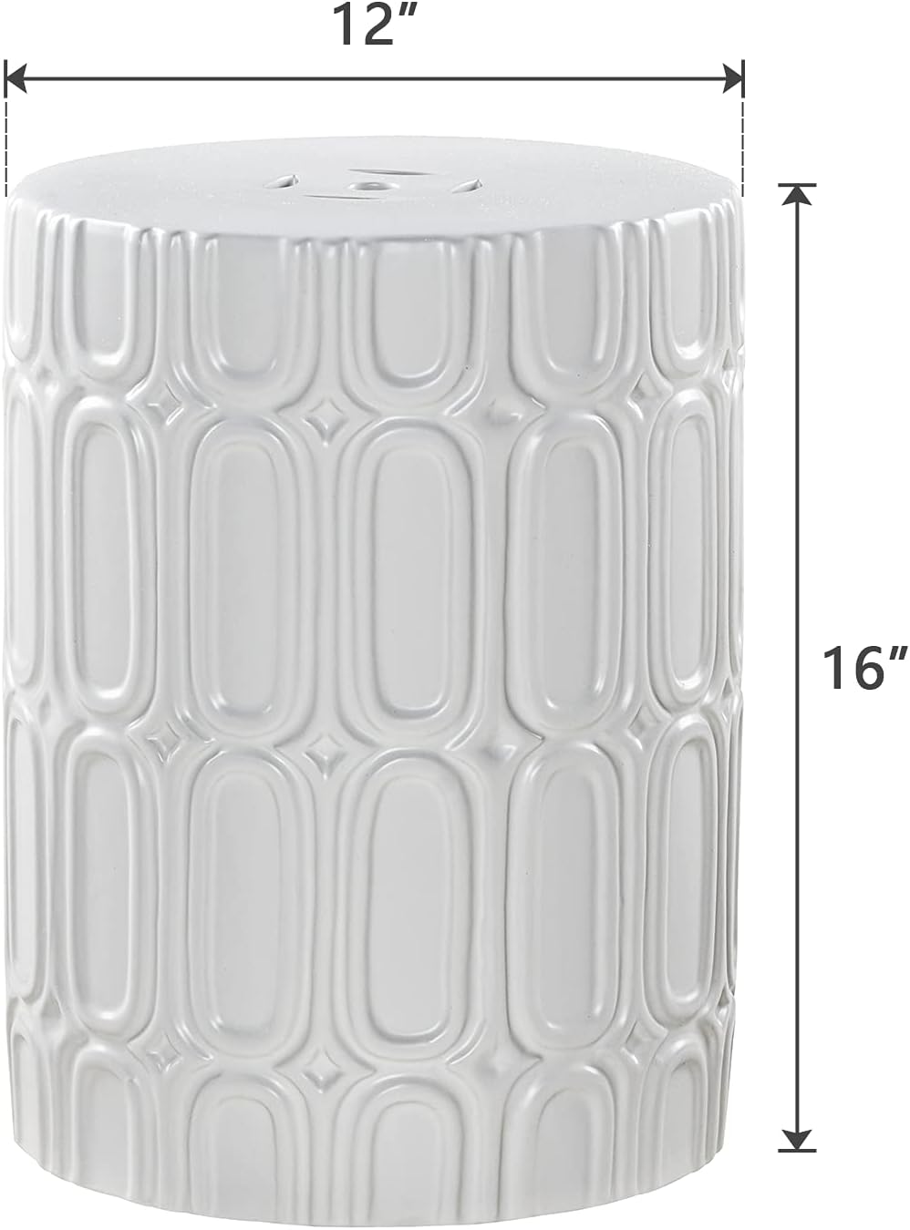 Heavy Duty Ceramic Garden Stool White Glazed Elliptical Pattern Side Table Z3094