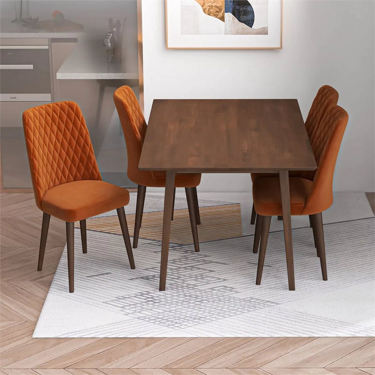 Solid Wood Walnut Dining Table and 4 Chair Set D21817