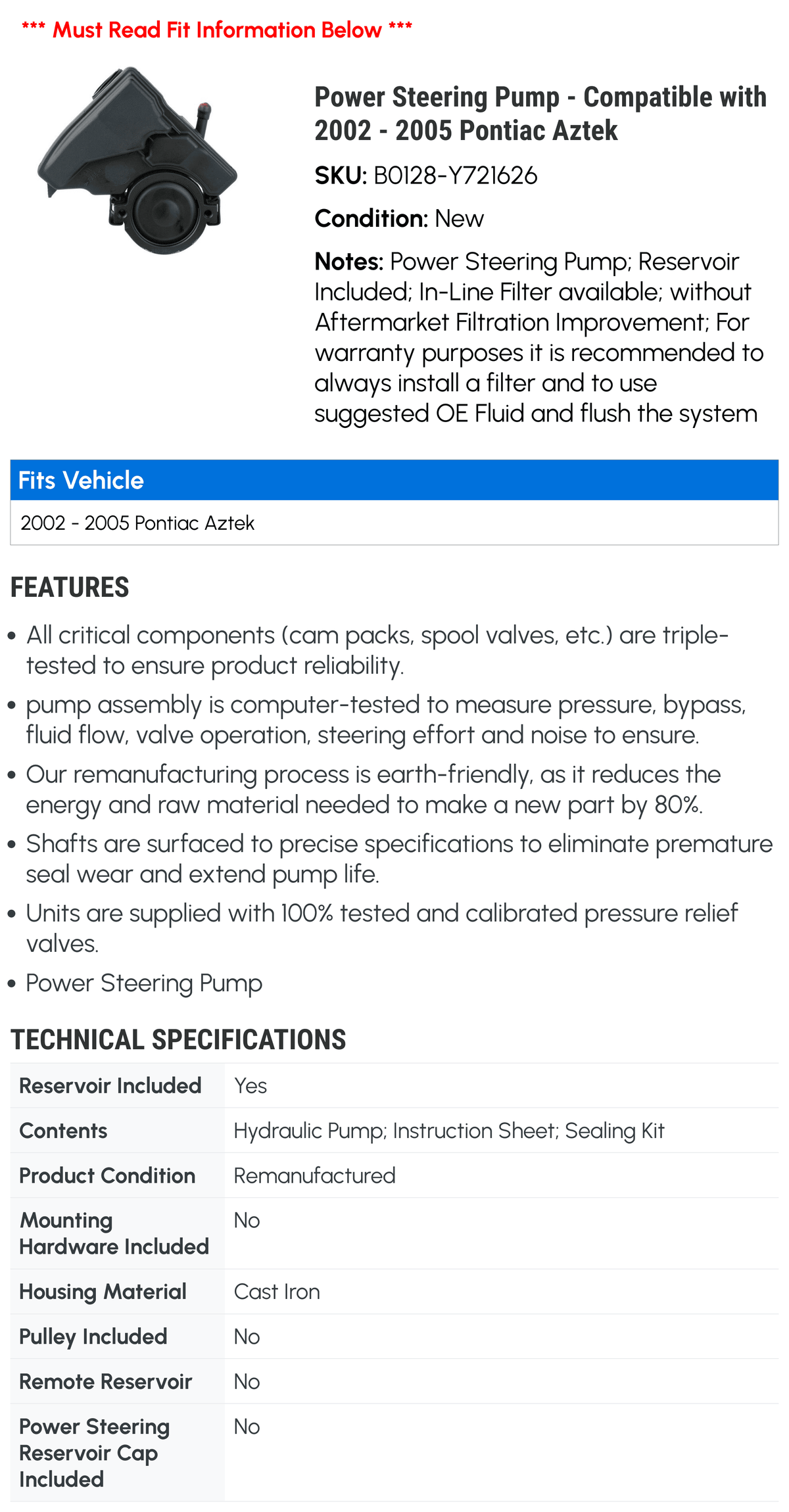 Power Steering Pump V52062