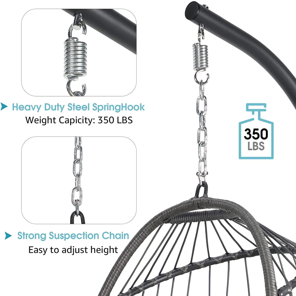 Grey Wicker Rattan Swing Egg Chair with Stand K486787