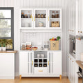 Tall White Kitchen Pantry Cabinet with Microwave Stand and 1 Drawer S7532