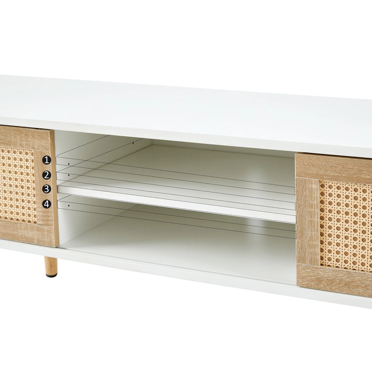 White Rattan TV Cabinet with Sliding Doors H7630