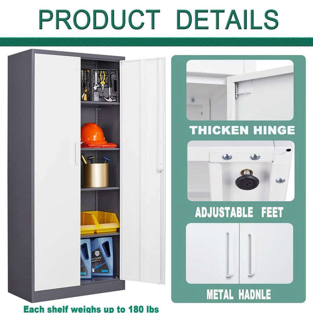 71" Black Metal Storage Cabinet with 4 Adjustable Shelves G43099