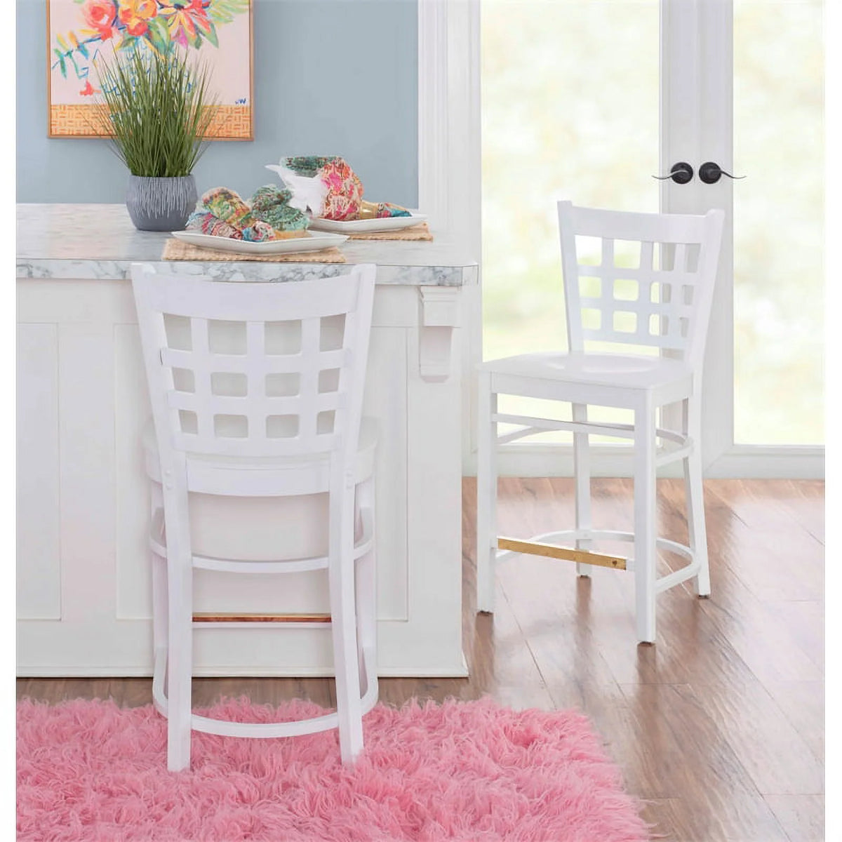 White Beech Wood Set of Two Counter Stools L822
