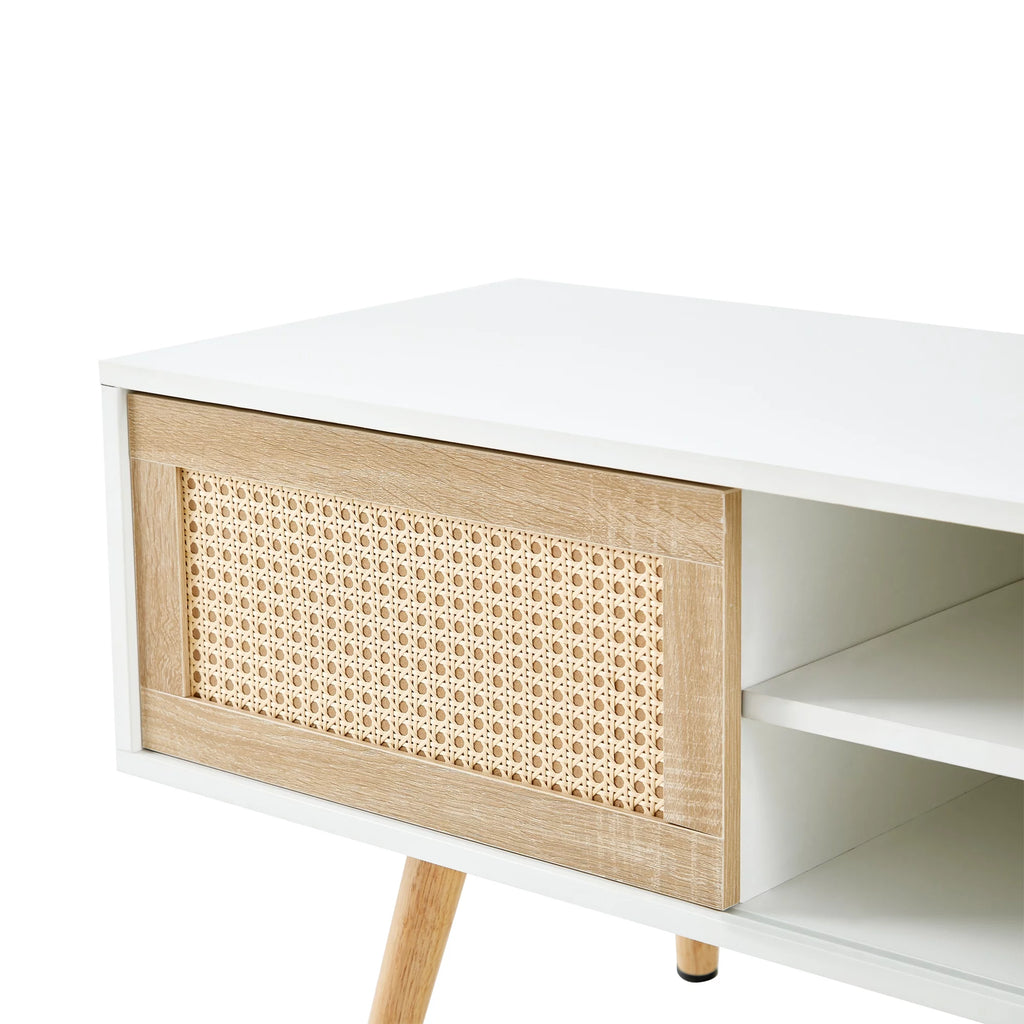White Rattan TV Cabinet with Sliding Doors H7630