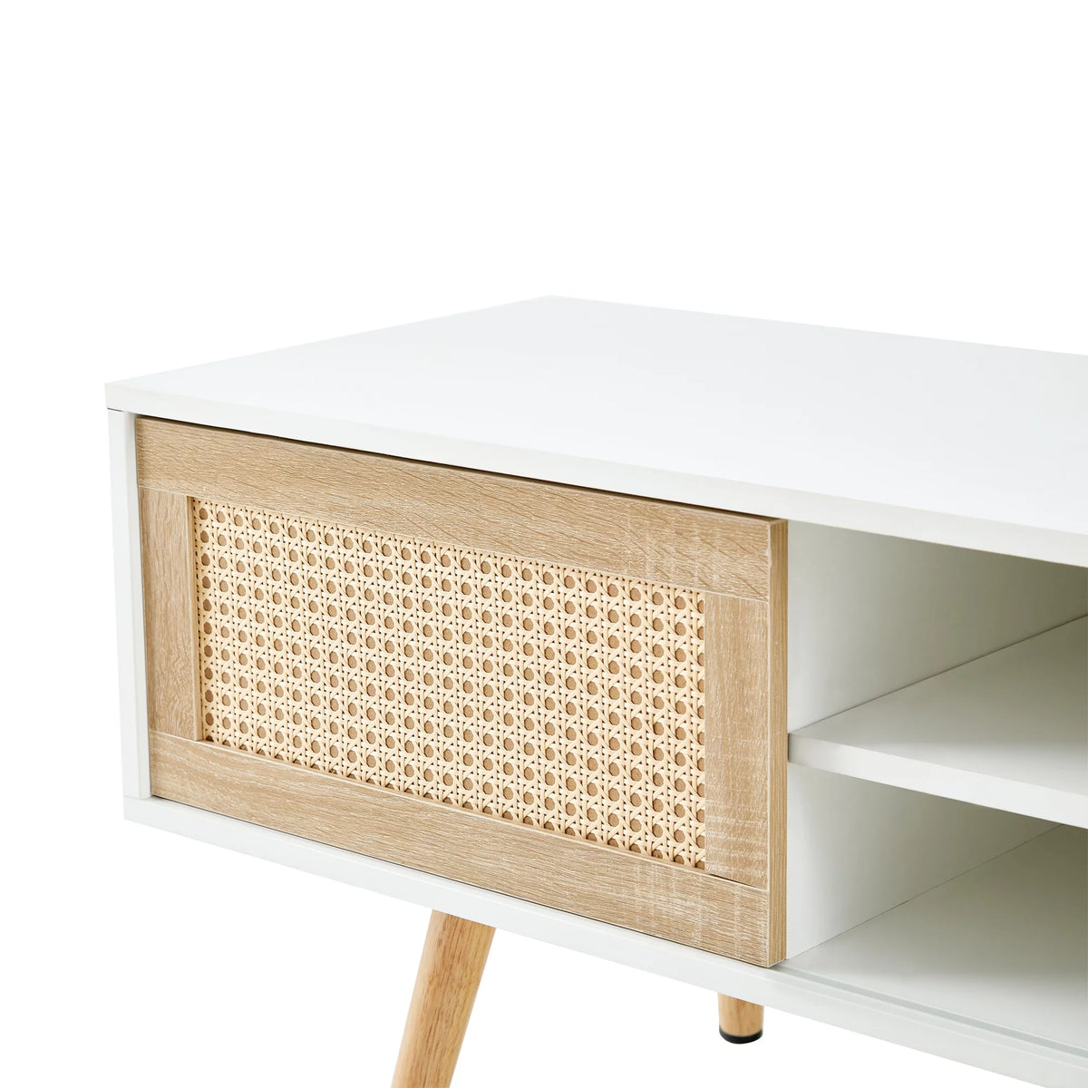 White Rattan TV Cabinet with Sliding Doors H7630
