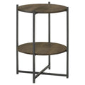 24 Inch Wood Round Accent Side End Table with 1 Open Shelf Gray Brown G624